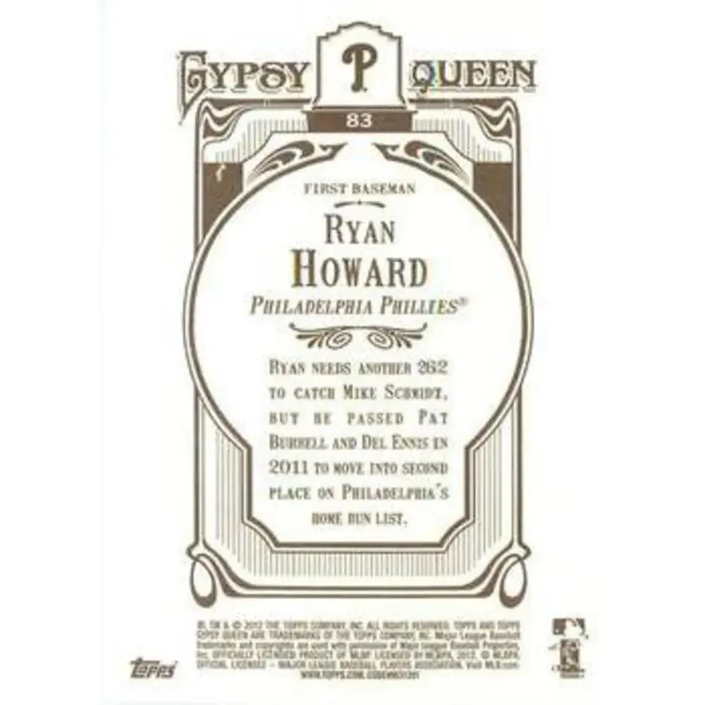 2012 Topps Gypsy Queen Ryan Howard # 83a Philadelphia Phillies